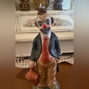 Vtg 1970s Hobo Clown with Umbrella Figurine Statue